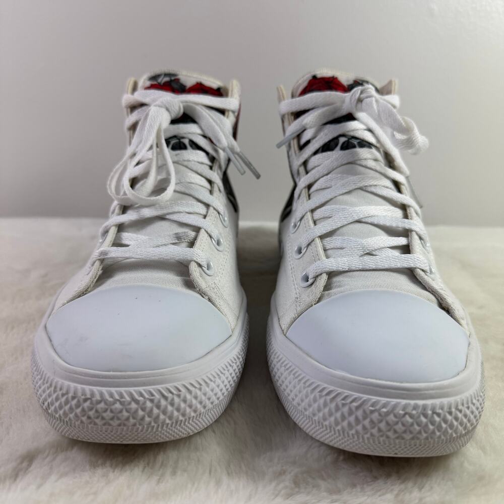 White High-Top Athletic Sneaker with Red Rose Graphic - Picture 3 of 9